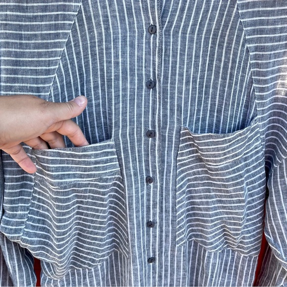 No tag linen/cotton striped button down tie back top - Picture 5 of 14
